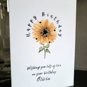 Carte d'anniversaire tournesol personnalisée, carte d'anniversaire tournesol personnalisée pour femme, carte d'anniversaire tournesol, carte de joyeux anniversaire