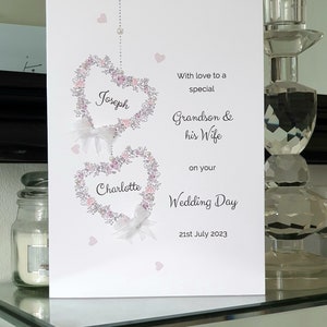 Grandson and his wife personalised wedding day card, butterfly heart wedding card, bride and groom card, to the new mr and mrs card image 2