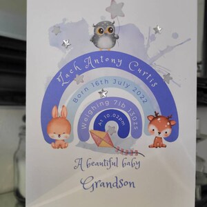 Carte arc-en-ciel personnalisée pour le nouveau petit-fils, la carte des détails de naissance du nouveau petit-fils, la carte de naissance du petit-fils,