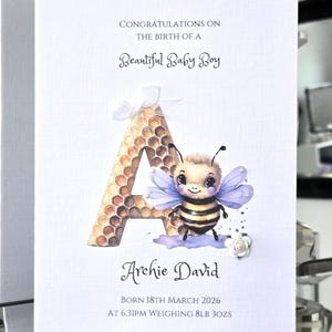 Personalised new baby card, new baby card, special baby card, birth details card, baby boy card, birth card, beautiful baby boy card