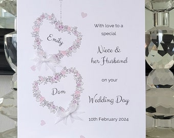 Niece and her husband personalised wedding day card, butterfly heart wedding card, bride and groom card, to the new mr and mrs card