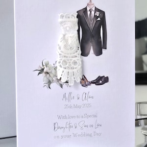 Carte de mariage personnalisée pour fille et gendre, carte pour robe de mariée et costume, carte pour jeunes mariés, carte de mariage