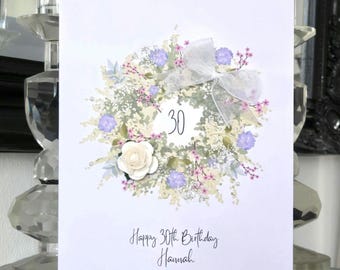 Happy 30th birthday card, personalised name  30th birthday card, 30th birthday card, girl's birthday card, wife birthday card, birthday card