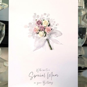 Spezielle Mama Blumenstrauß Geburtstagskarte, Mama Geburtstagskarte, handgemachte Blumenstrauß Mama Geburtstagskarte