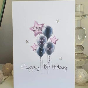 Tarjeta de cumpleaños personalizada con nombre y edad, tarjeta de cumpleaños número 16, 18, 21, 30, 40, etc. para ella, tarjeta de cumpleaños para niña, tarjeta de cumpleaños para mujer