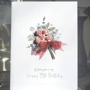 Carte spéciale du 90e anniversaire du bouquet de fleurs roses pour femme, carte du 90e anniversaire pour elle, carte du quatre-vingt-dixième anniversaire, carte des fleurs du 90e anniversaire