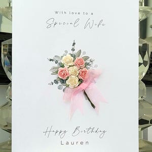 Speciale vrouw bloemboeket verjaardagskaart, verjaardagskaart vrouw, verjaardagskaart dochter, handgemaakte bos bloemen vrouw verjaardagskaart