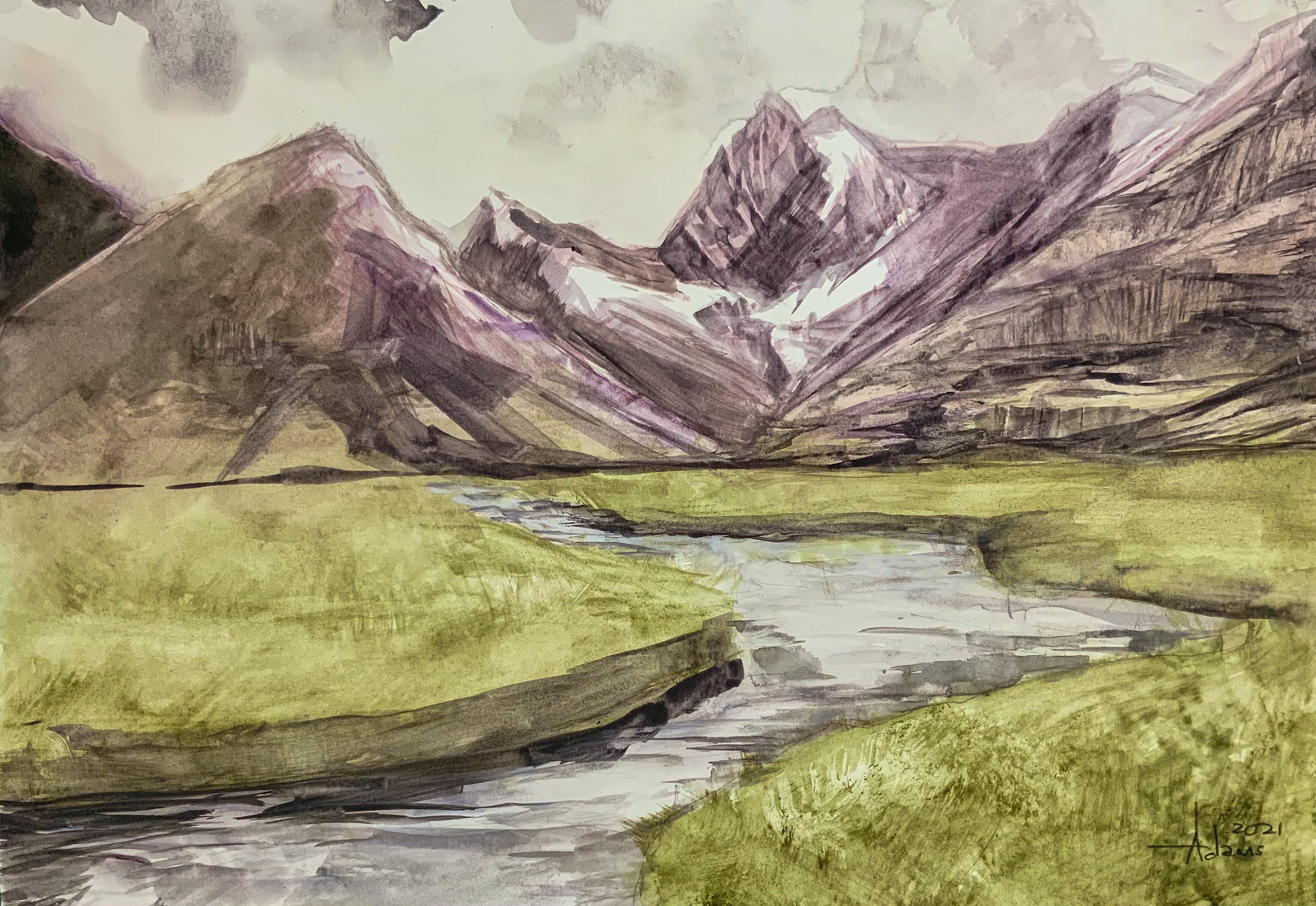 Abstract Mountain Scene Etsy