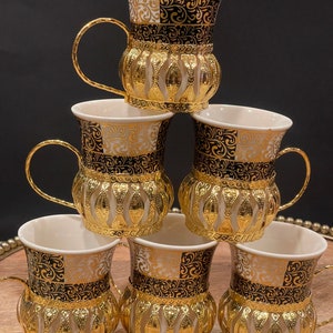 Elegant gold & black tea set of six Thermos not included