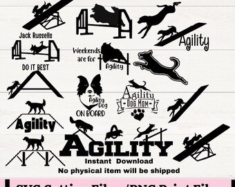 Agility Dog SVG/PNG Bundle, 14 Agility SVG&#39;s for vinyl car decal, Agility course, Agility Dog A-frame, Dog Sports png for Sublimation