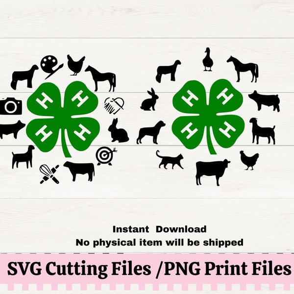 4H Clover SVG for decals, 4H Projects, Swine, Poultry, Rabbit, Dairy, Dog, Goat, Lamb, 4H SVG for Club T-shirts, County Fair Market Animal