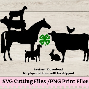 4H Stacked Animals SVG/PNG, Farm Animal Silhouette Livestock County Fair