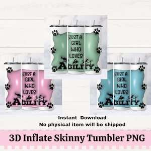 Agility Dog 3D Gonfia 20oz. Skinny Tumbler Wrap PNG, Agility Trial PNG per sublimazione, Agility Lover