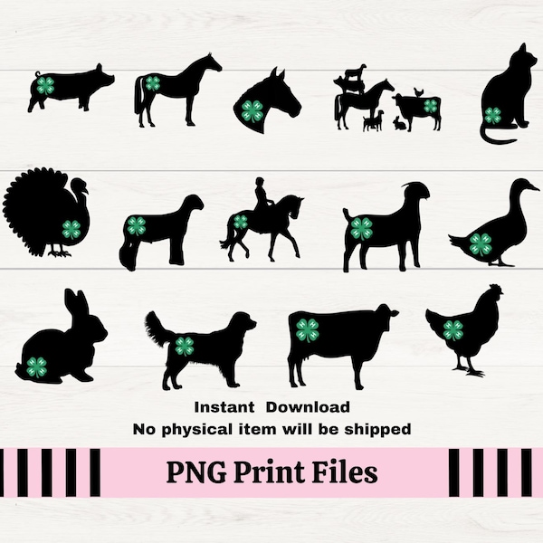 4H Farm Animal Silhouettes, Livestock PNG Files (Digital Download)