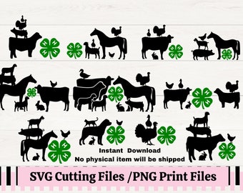 4H Stacked Animals Bundle SVG/PNG, Farm Animal Silhouette Livestock, County Fair