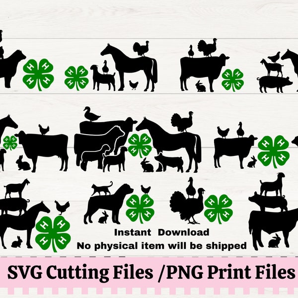 4H Stacked Animals Bundle SVG/PNG, Farm Animal Silhouette Livestock, County Fair