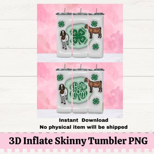 4H Klee Ziege 3D Aufblasen 20 Unzen, Milchziege Skinny Tumble Wrap PNG, 4H Klee PNG für Sublimation, 4H Proud