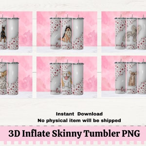 Cute Dog 3D Inflate 20oz. Skinny Tumbler Wraps PNG, Doberman PNG for Sublimation, Chihuahua, Collie