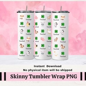4H Cloverbud Livestock Animals 3D Opblaasbaar 20oz. Skinny Tumbler Wrap png, 4 uur klaver, png voor sublimatie, 4 uur trots, County Fair Animals