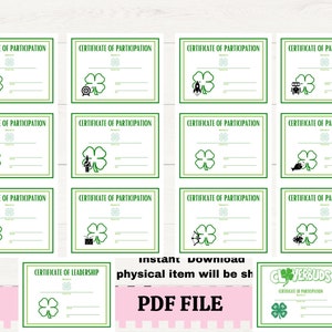 Certificats de projet de fin d'année 4-H imprimables, Certificat de participation 4H imprimable PDF, , Récompenses de fin d'année 4-H, Tir à l'arc Cuisson et couture