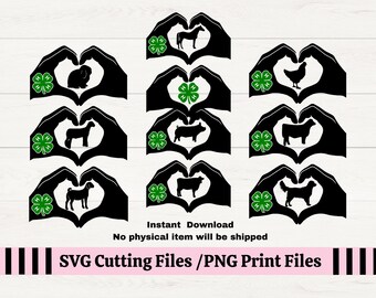 4H Animal Heart Hands SVG Bundle | Farm Animals Cutting Files (Digital Download)