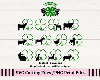 4H Clover SVG per decalcomanie, 4H Showmanship, maiale, pollame, coniglio, latticini, manzo, cane, capra, agnello 4H SVG per magliette del club, animali della fiera della contea
