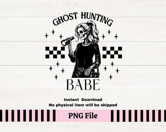 Ragazza cacciatrice di fantasmi PNG, design scheletro di Halloween (download digitale)