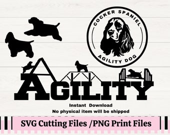 Cocker Spaniel Agility Dog Silhouette SVG PNG, Dog Trainer Gift