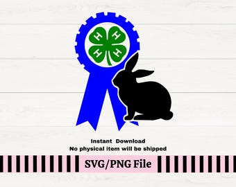 4H Clover with Rabbit SVG. 4H Rabbit Showmanship PNG. Livestock Rabbit Show Clipart. County Fair Rabbit. First Place Ribbon for Rabbit show.