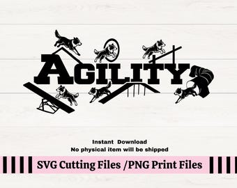 Agility Dog Border Collie Silhouette SVG, Gift for Trainer PNG, Agility Course Equipment