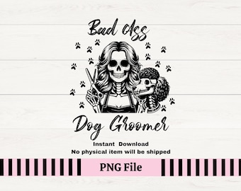 Spooky Dog Groomer Skeleton PNG, Vinyl Car Decal (Digital Download)