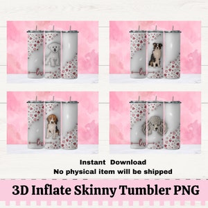 Cute Dog 3D Inflate 20oz. Skinny Tumbler Wraps PNG, Aussie PNG for Sublimation, Beagle Poodle