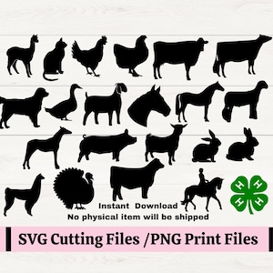 4H Animais de Gado Silhuetas PNG/SVG arquivos para Sublimação ou Impressão, 4H Animais de Fazenda Silhuetas, Feira do Condado