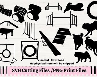 Pug Agility Course SVG PNG Bundle, 19 Obstacles, Custom Decals (Digital Download)