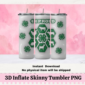 4H Proud 3D Opblaasbaar 20oz. Skinny Tumbler Wrap png, 4 uur klaver, png voor sublimatie, 4 uur trots, County Fair Animals