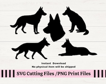 German Shepherd Dog Silhouette SVG Bundle PNG Cutting Files for Cricut and Silhouette