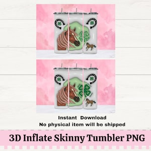 4H Clover Horse 3D gonfler, 20 oz., Wrap PNG pour gobelet maigre équin, 4H Clover PNG pour sublimation, 4H fier