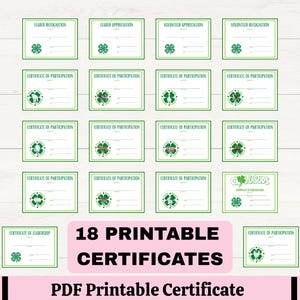 Printable 4-H End of Year Recognition,  Printable Certificates for 4H, Cloverbud Certificate, Leadership Recognition