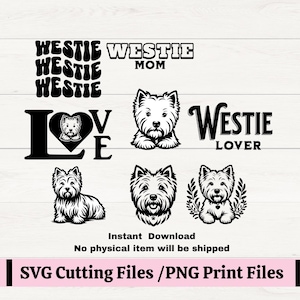 Paquete SVG de amante de Westie, mamá de Westie, West Highland Terrier SVG, amo a mi Westie