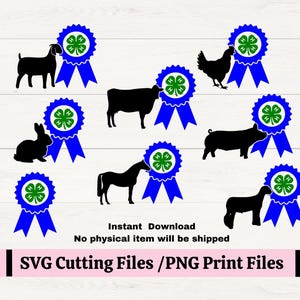 4-H Livestock SVG PNG Bundle, Farm Animal Clipart, County Fair Ribbon, Cricut Cut Files, Chicken Cow Pig Goat Horse Sheep Rabbit