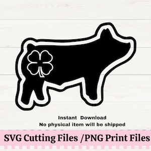 4H Pig with Clover SVG for decals, 4H Pig Showmanship svg for Club Shirt, Livestock PNG, County Fair