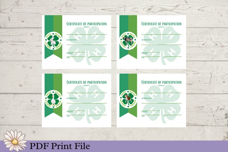 4 H Year End Certificates Printable 4H Participation Etsy UK