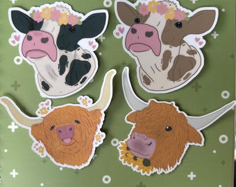 Cute Cow Stickers | Handmade, Water Resistant Vinyl Decals