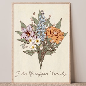 Birth Flower Family Bouquet | Custom Personalized Printable Gift