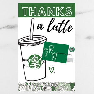 Leraar Bedankkaart Cadeaukaart Digitale afdrukbare kaart Starbucks Bedankt voor een Latte Teacher Appreciation Week