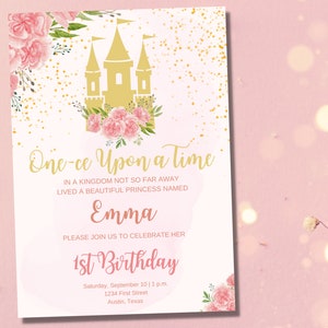 One-ce Upon A Time Princess 1st Birthday Party Invitation