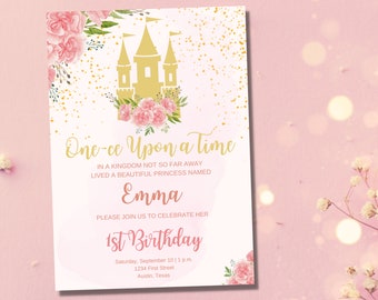One-ce Upon A Time Princess 1st Birthday Party Invitation