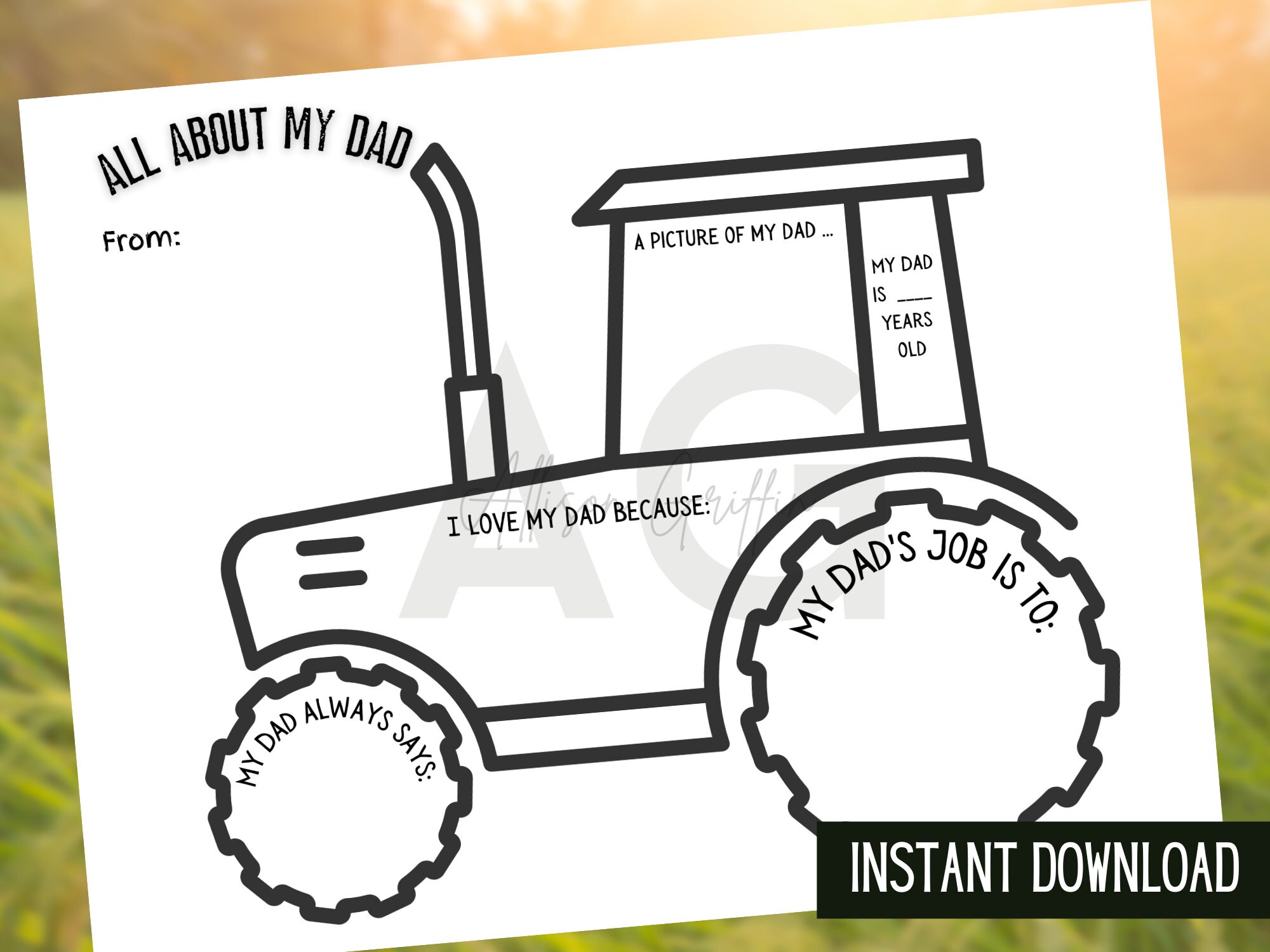 All About My Dad Tractor Printable Father's Day Card - Etsy