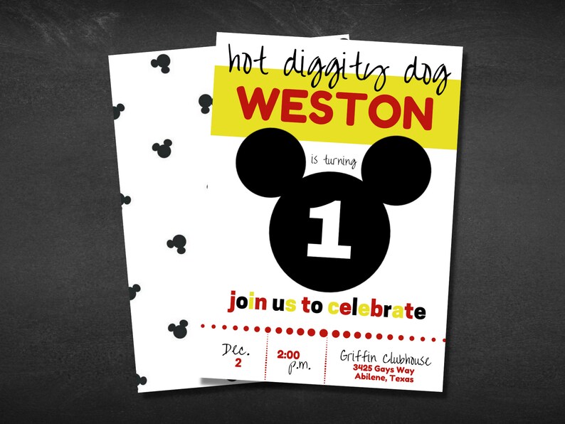Mickey Mouse 5x7 Digital Download Printable Birthday Invitation