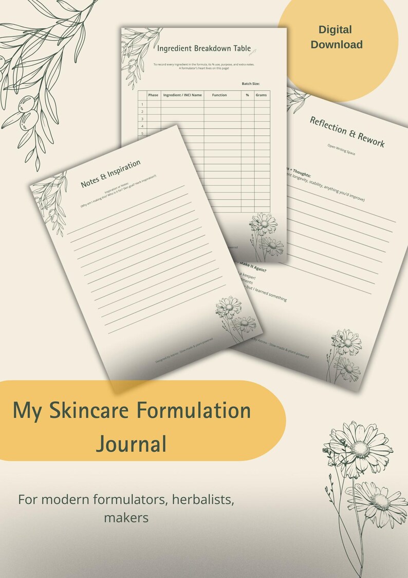Skincare Formulation Journal Printable – Natural DIY Cosmetic Lab ...